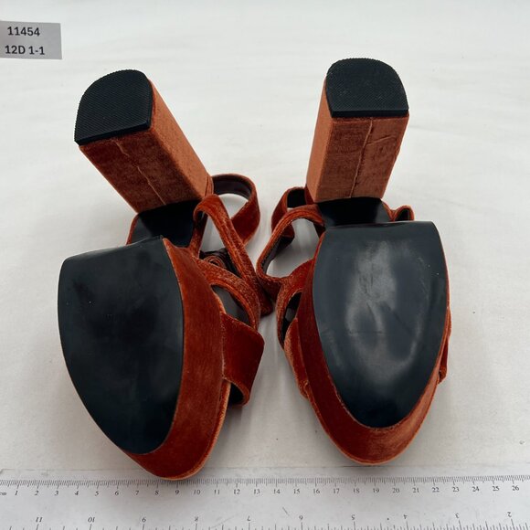 FSJ Brown Peep Toe Chunky High Heels Platform Sandals Ankle Strap Velvet Shoes - Picture 7 of 8